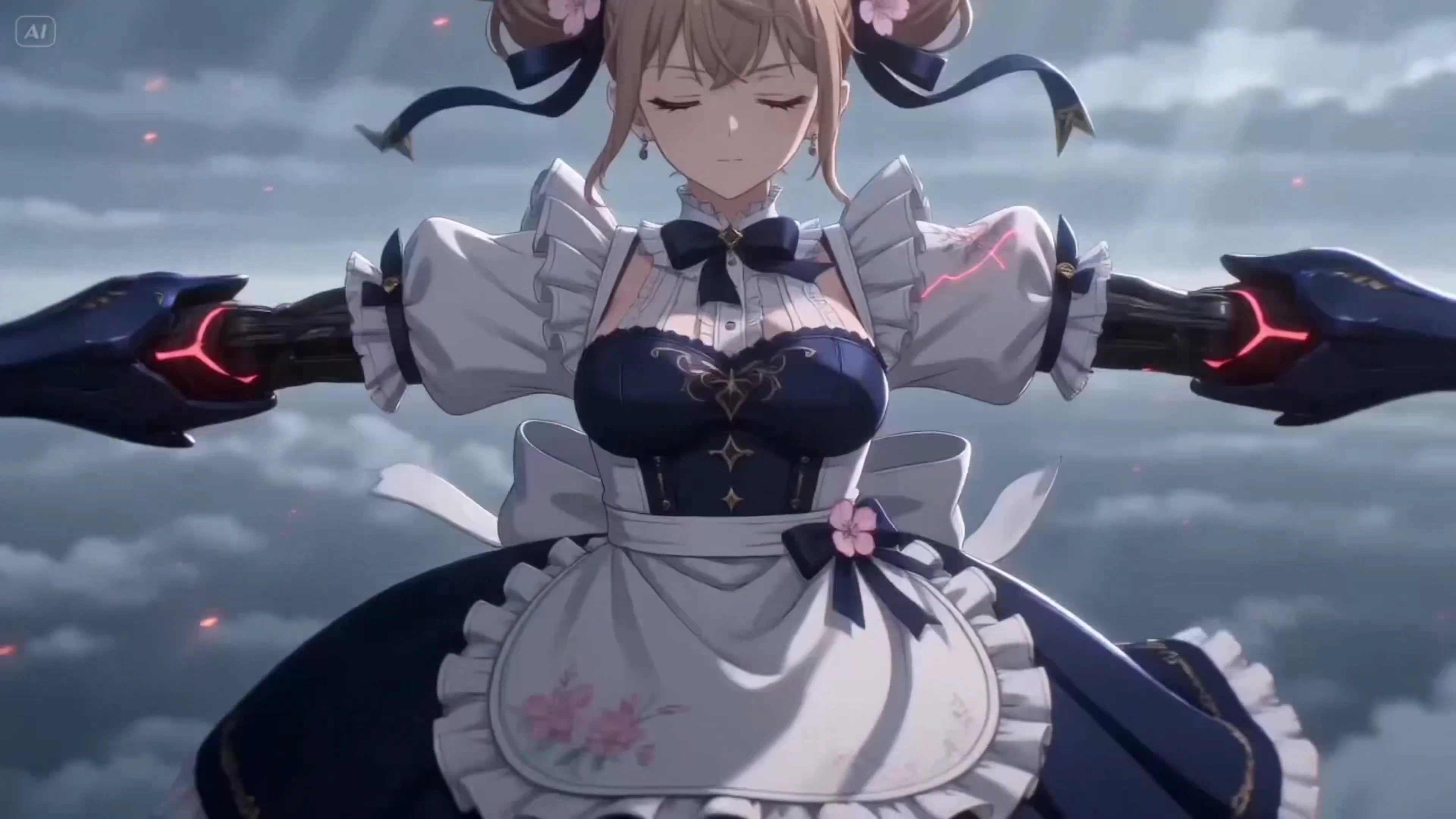 Armor Ascendancy: Twin-Bun Maid’s Fluid Shift to Sapphire-Armored Avenger