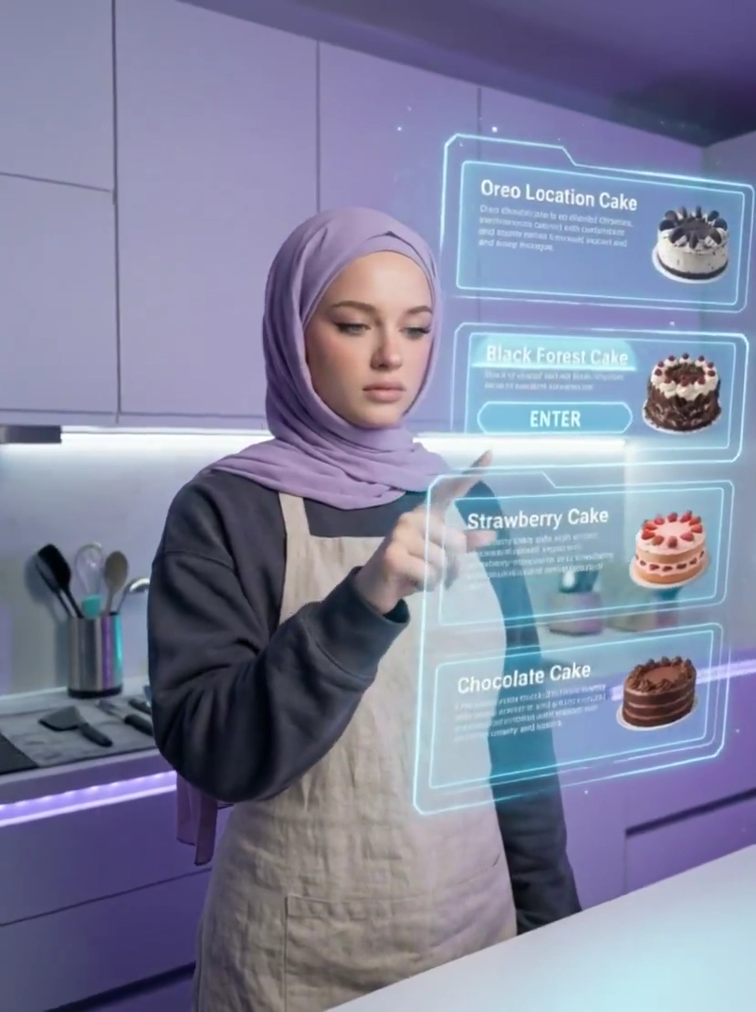 Hyper-Realistic Cake Creation Through Sci-Fi Hologram Interface