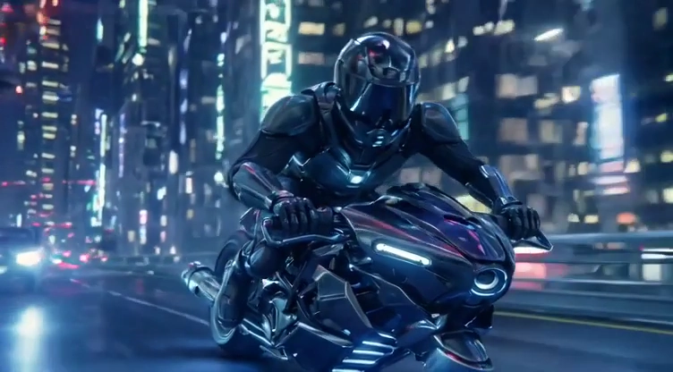 Cinematic Neon Hoverbike Race with Intense Motion Blur Effects
