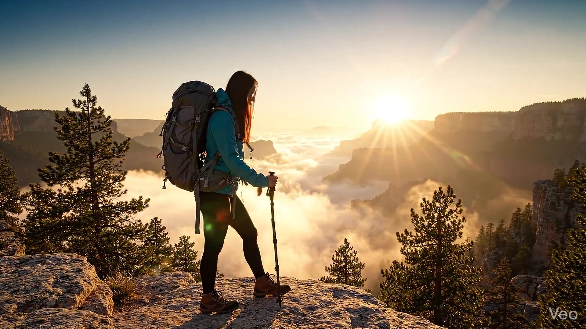 Morning Light Reveals a Hiker’s Journey Through Misty Peaks