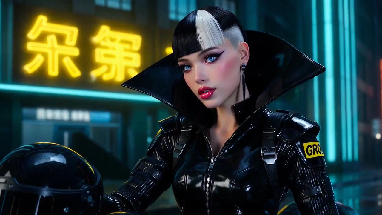Neon Shadows: The Fierce Allure of a Futuristic Urban Warrior