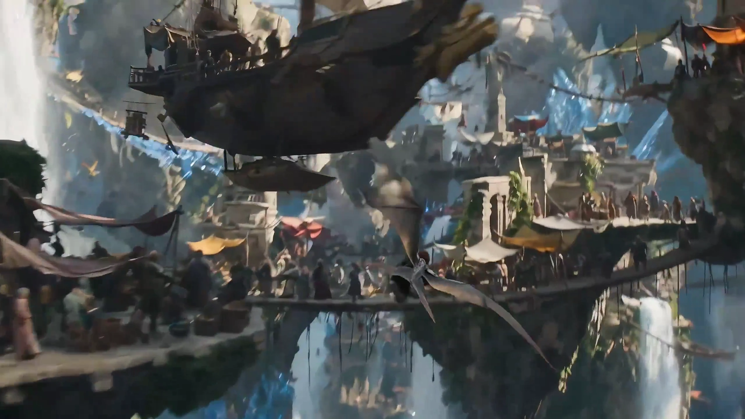 High-Fantasy Sky Chase Through a Vibrant Floating Market