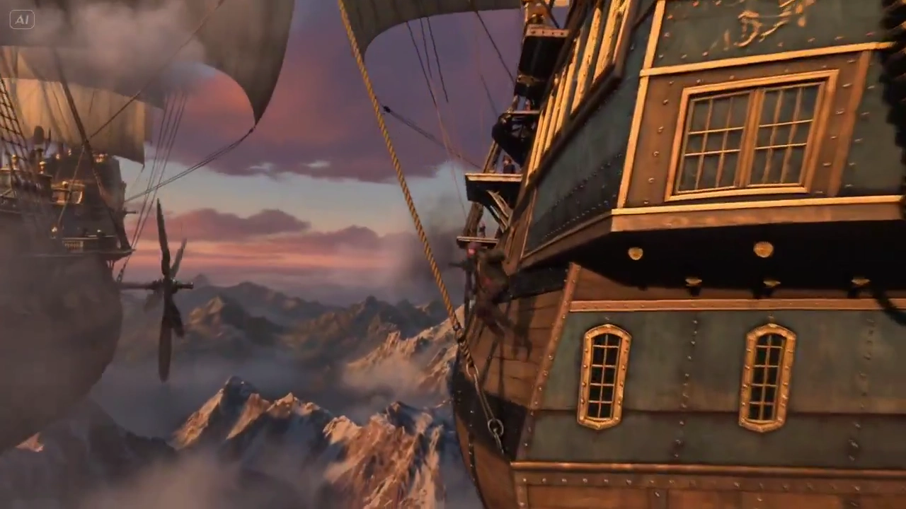 Steampunk Airship Pirates Engage in Aerial Combat