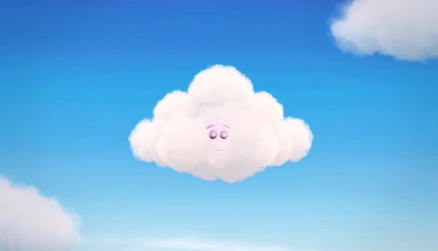 Wholesome Cloud Character Bounces and Spins in Cinematic Sky Scene