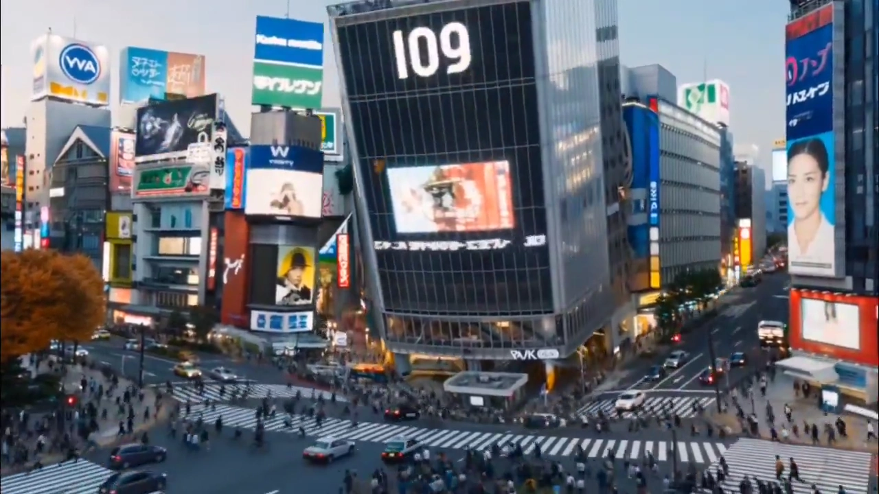 Silence breaks as Shibuya’s roads curve into a colossal vertical cube