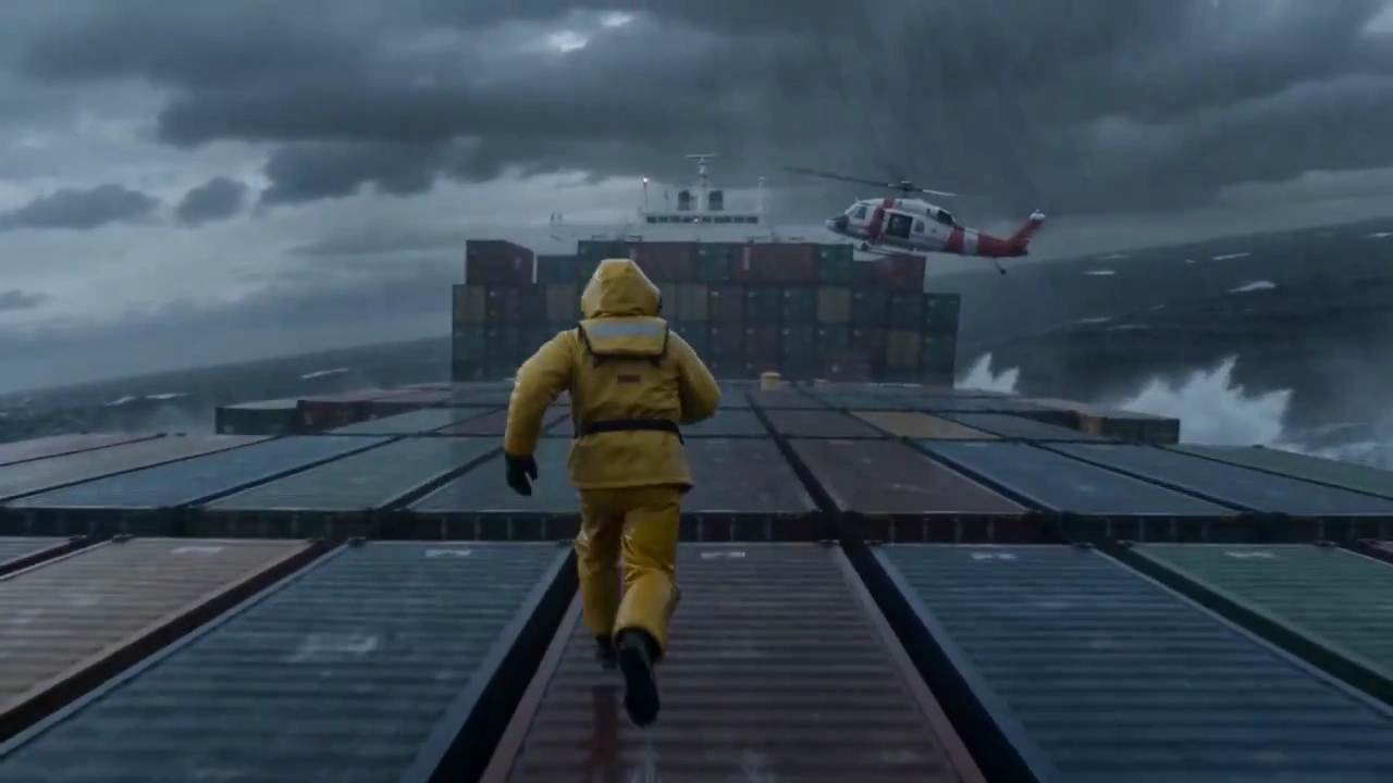 Stormy Rescue: Helicopter Extraction from a Tumultuous Cargo Ship Deck