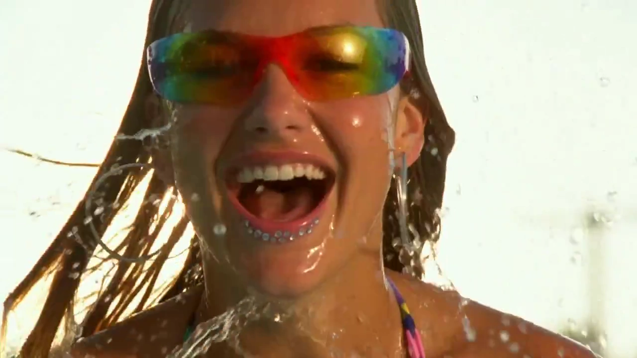 Retro Backyard Swim Fest with Film Grain and VHS Aesthetics