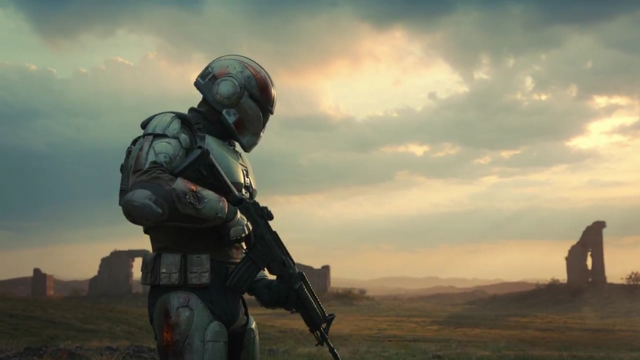 Silent Tension: Damaged Armor and Missiles Descending Over Ruins