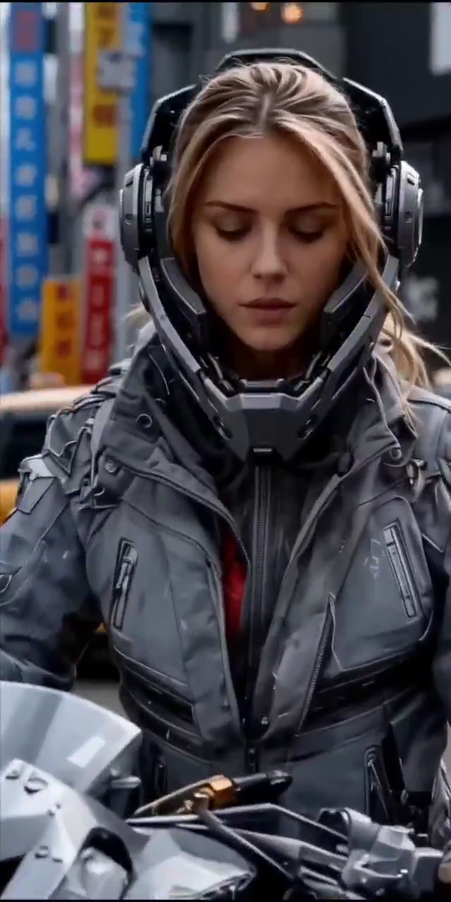 Dusk Ride: Futuristic Biker in Rain-Soaked Cyberpunk Tokyo