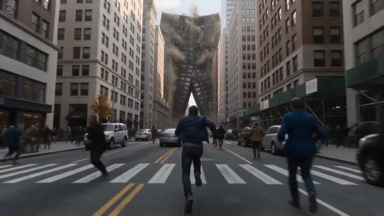 Cinematic Chase Through a City Engulfed by Catastrophic Chaos