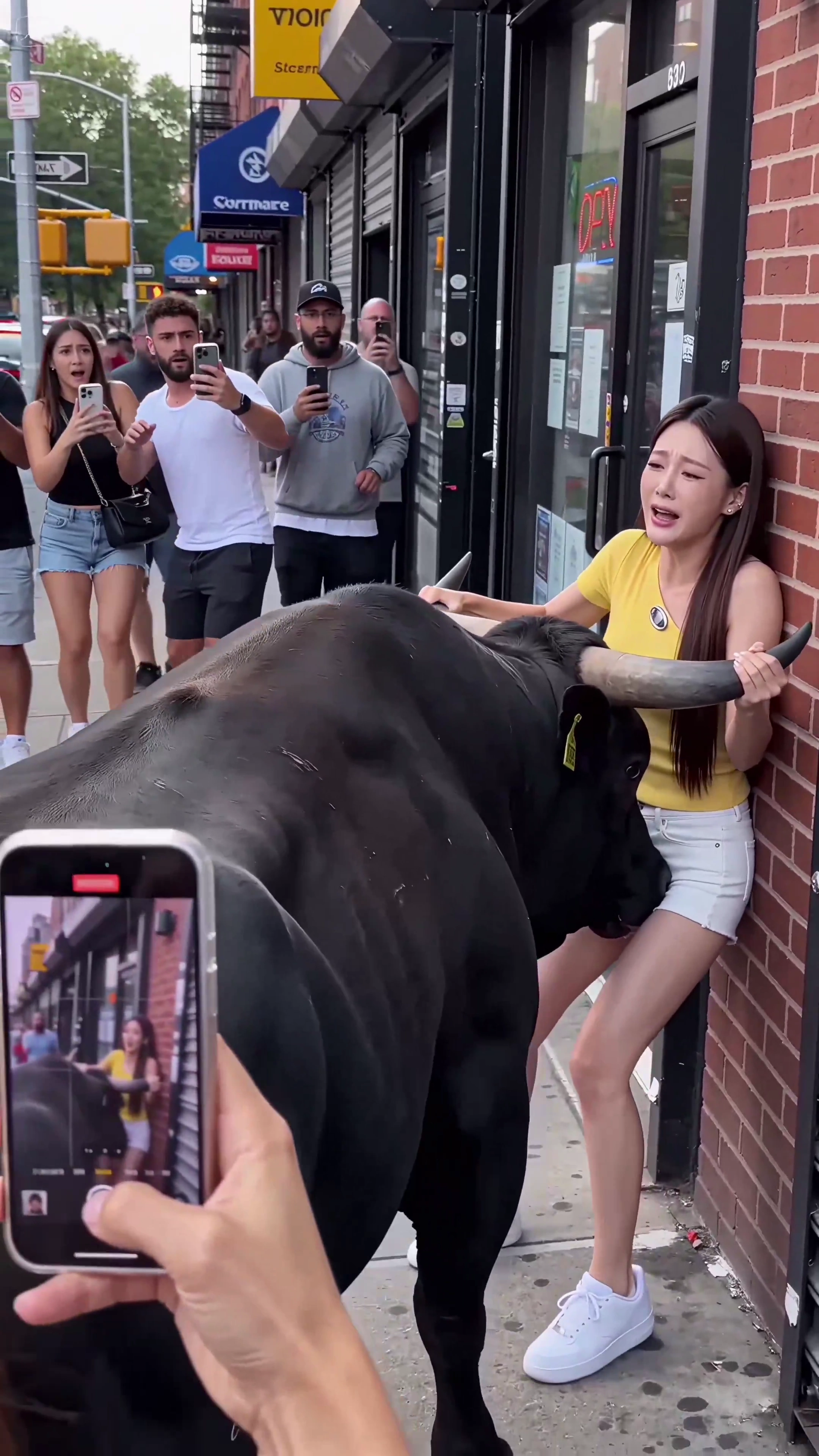 Urban Chaos: A Harrowing Standoff Between Woman and Bull on Brooklyn Sidewalk