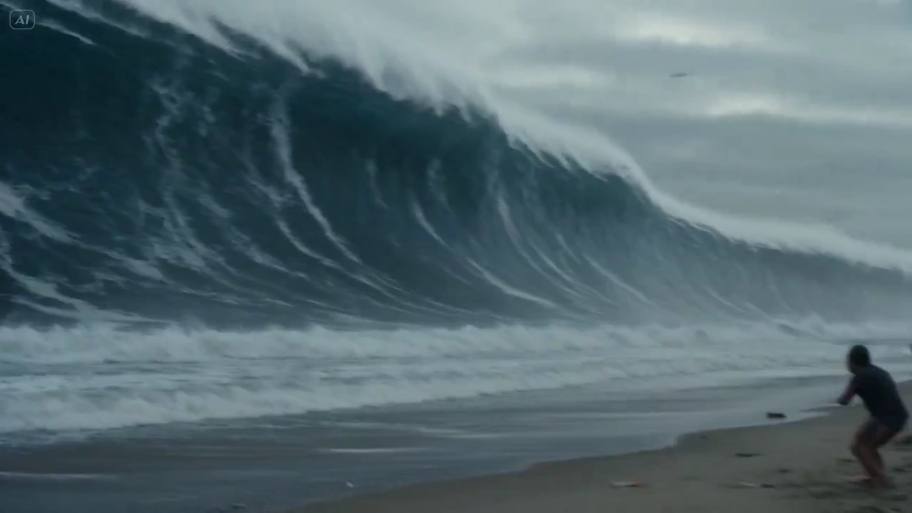 Ground Perspective of a Furious Coastal Disaster Unfolding