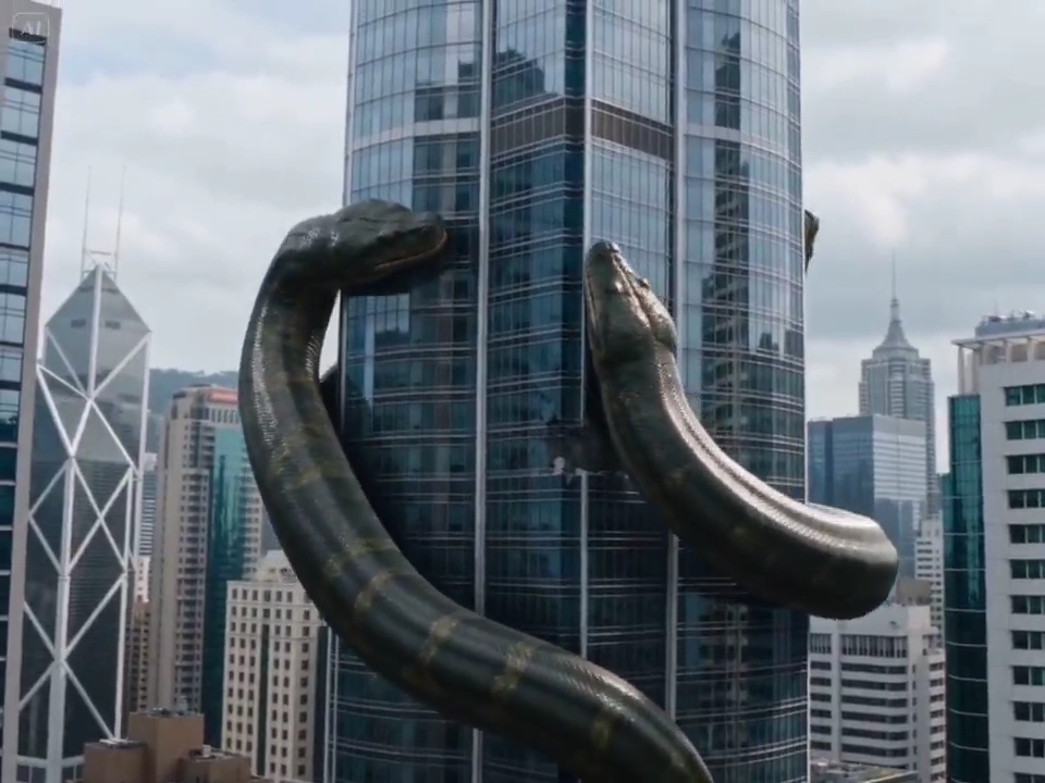 Skyline Showdown: Tower Crushed by Serpent as Explosions Light the Air