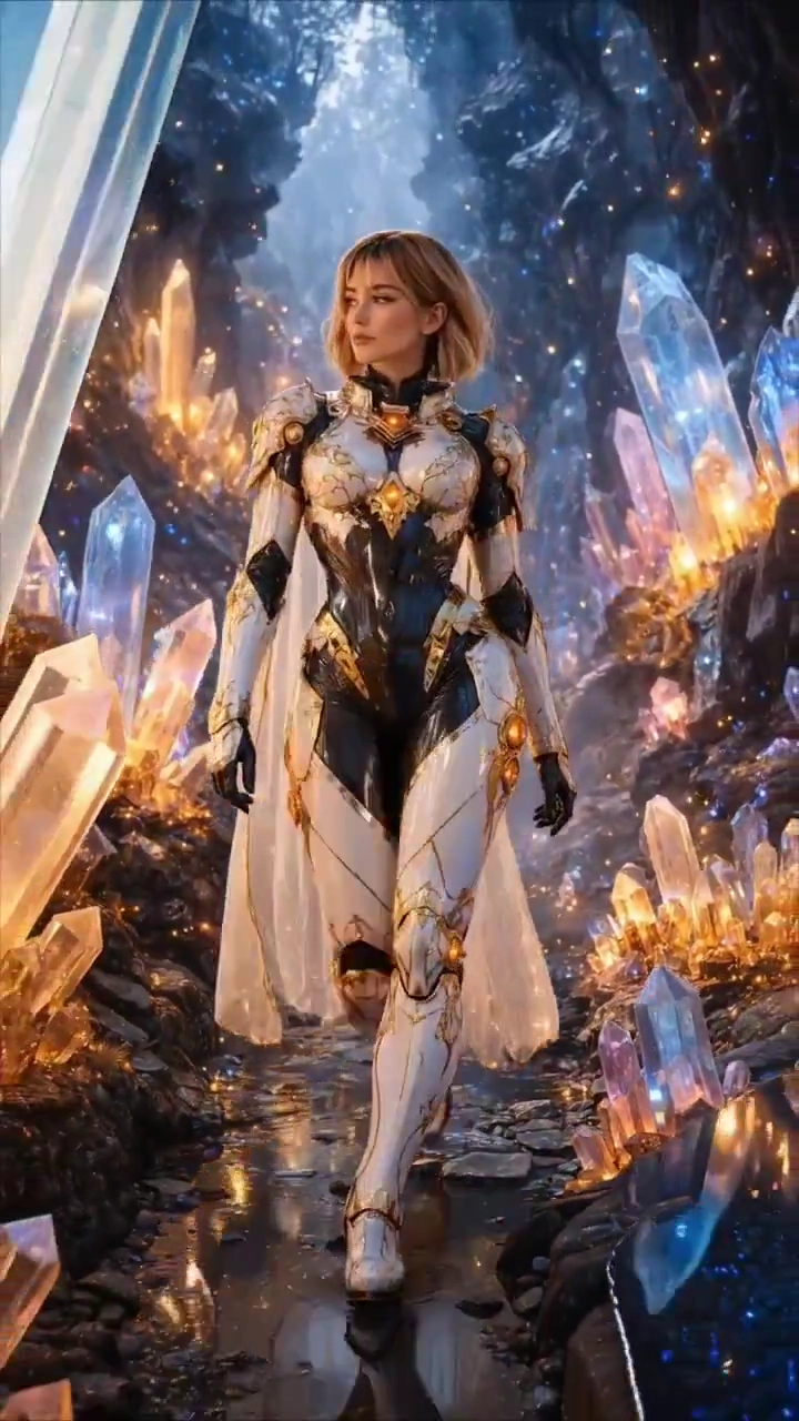 Ethereal Elegance: A Sci-Fi Walk in a Glowing Gemstone Sanctuary