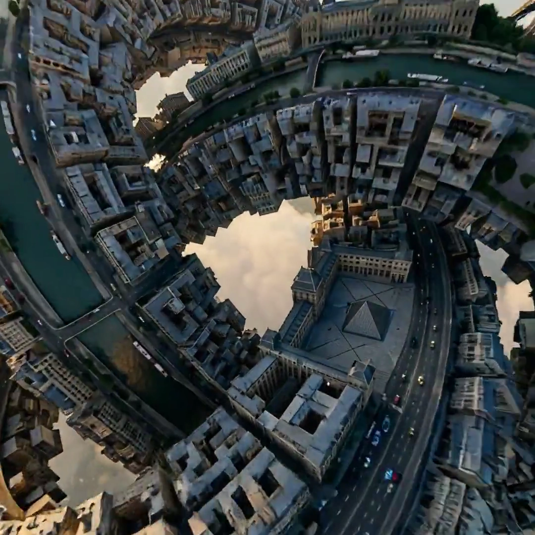 Golden Hour in a Non-Euclidean Paris: A City Wrapped in a Twisting Ribbon