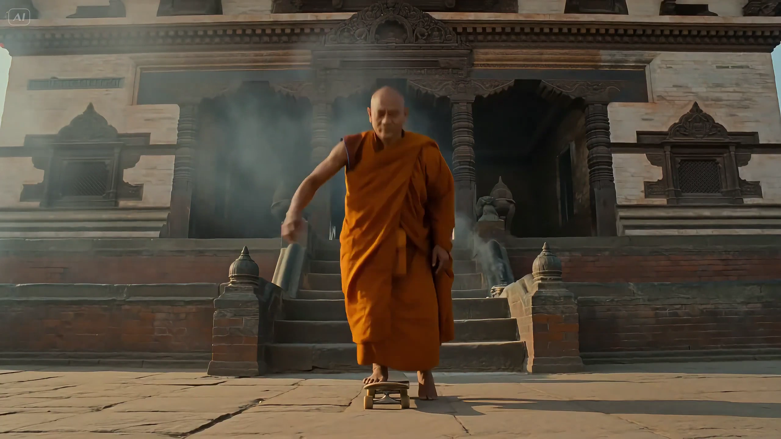 Spiritual Skateboarding: Monk Masters Tricks in Temple Setting