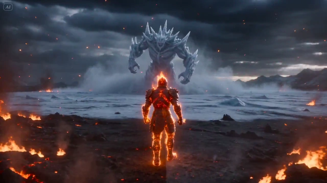 Epic Fire and Ice Duel with Dynamic Cinematic Effects
