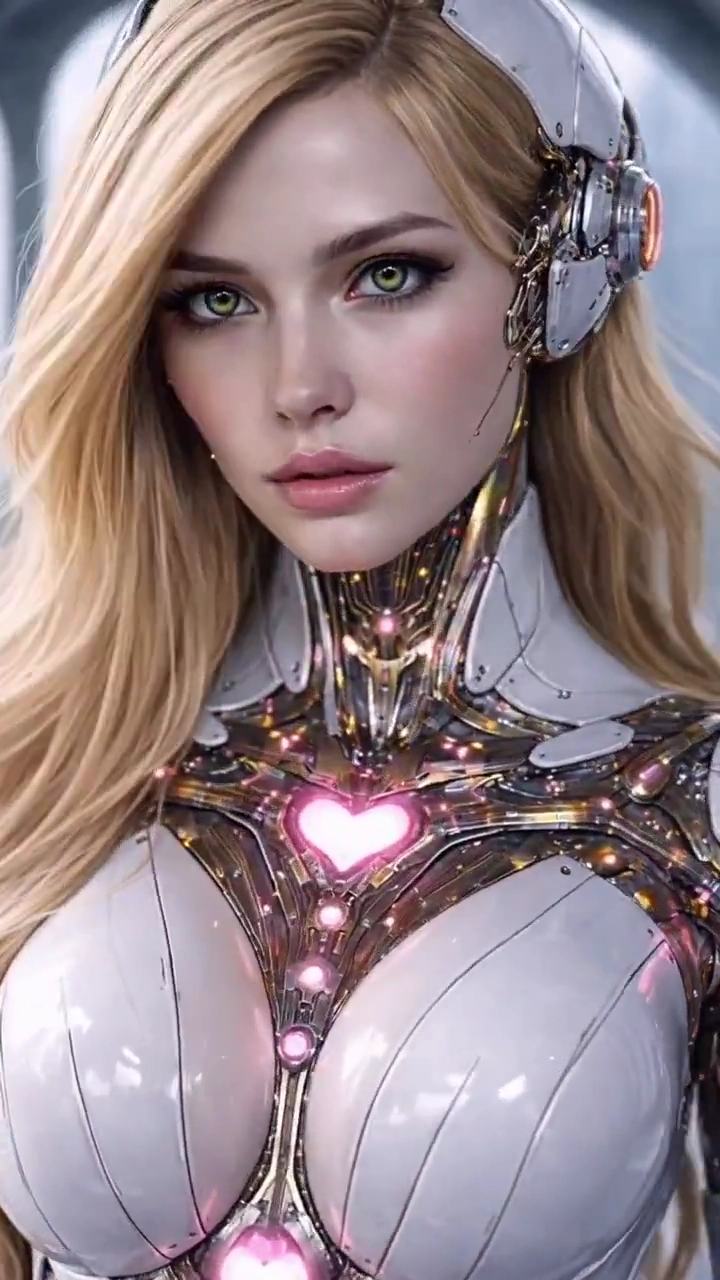 High-Tech Elegance: Photorealistic Cyborg Energizes with Glowing Power