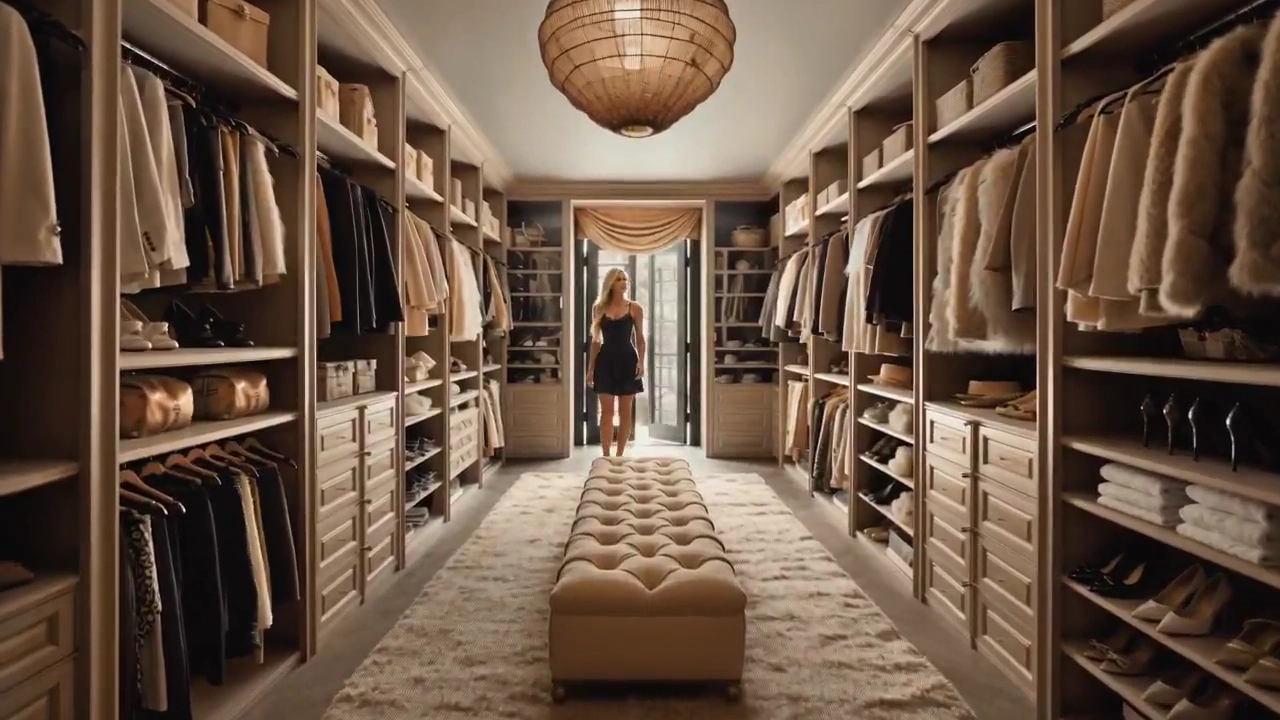 Character A's Deliberate Journey Through an Organized Closet Space