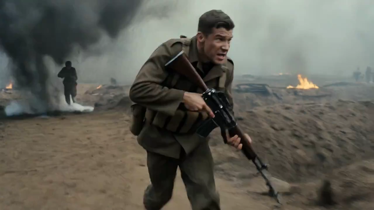 Intense Combat Scene with Tracking Shot and Realistic War Details