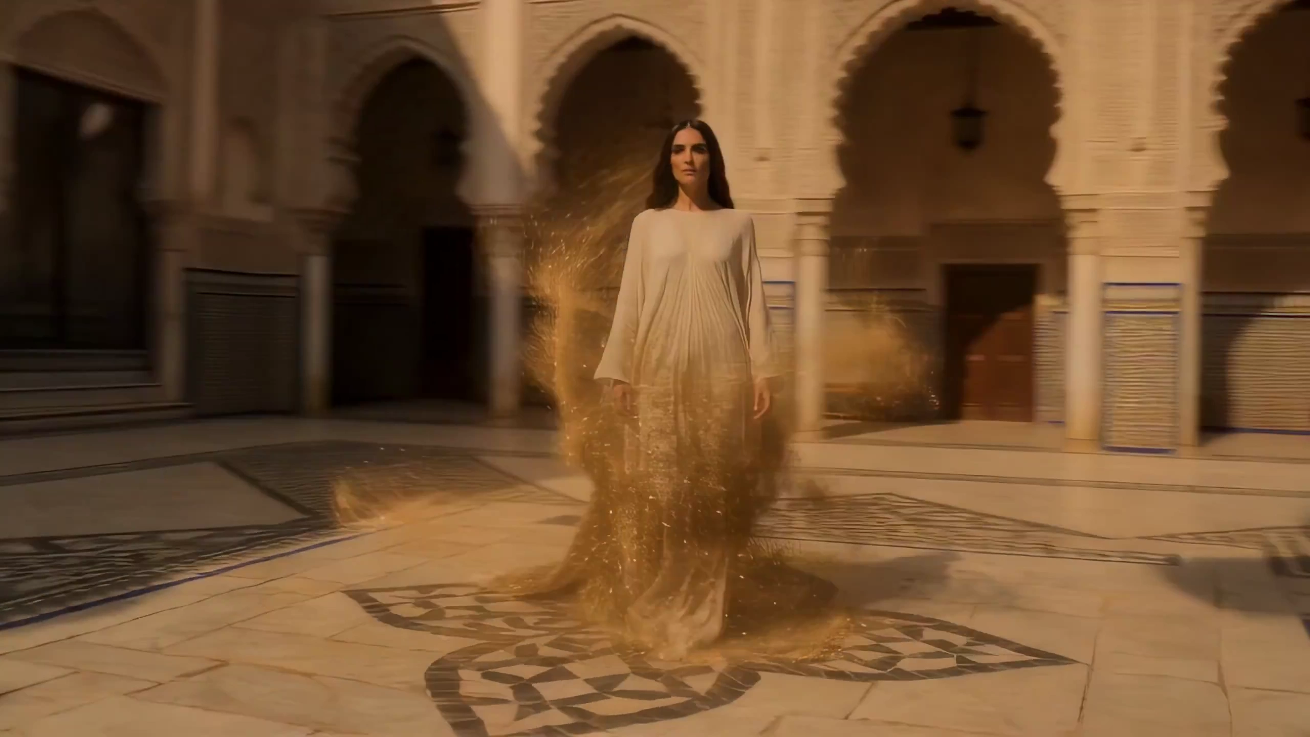 Golden Hour Alchemy: Transforming Fabrics in a Moroccan Courtyard