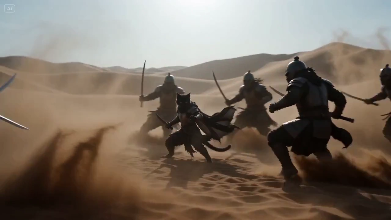 Ink Mist and Steel: Martial Elegance in a Desert’s Harsh Embrace