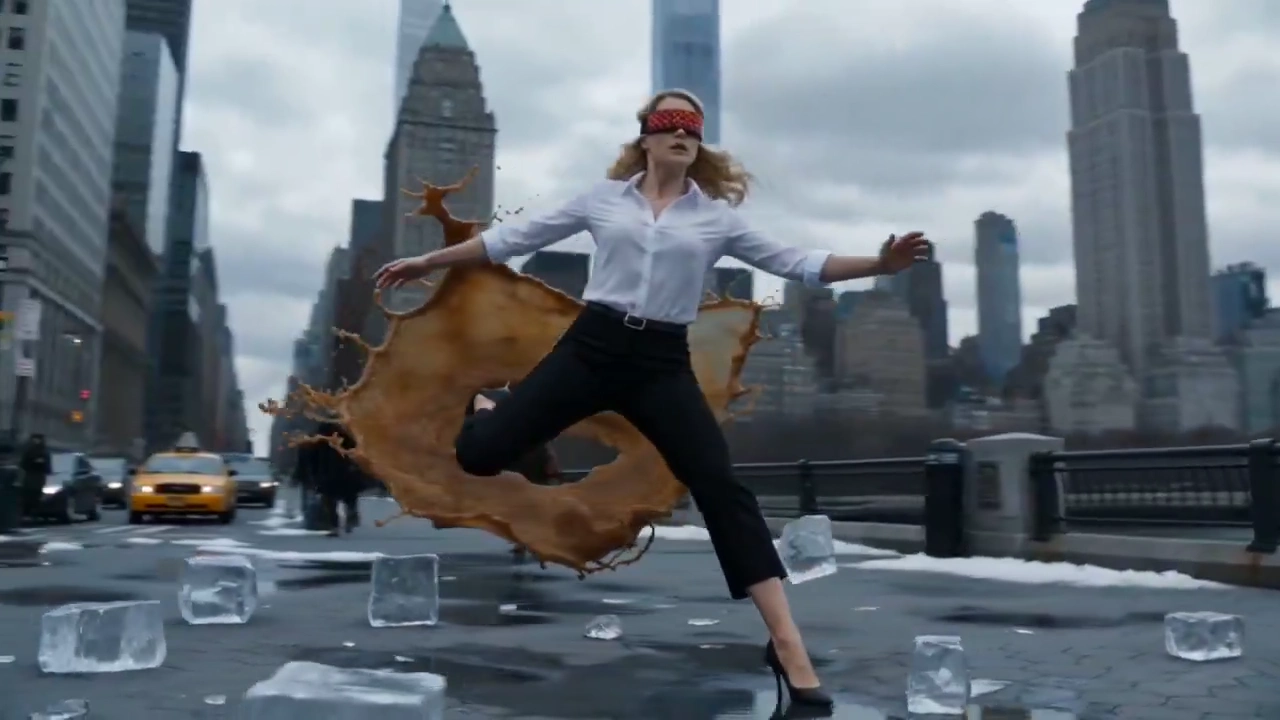 Glitch Masked Descent Over NYC: Cinematic 8K Slow Motion in Bullet Time