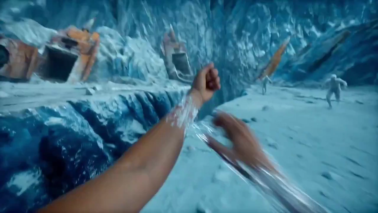 Stormbound Clash: Cinematic Encounter with a Giant Ice Serpent