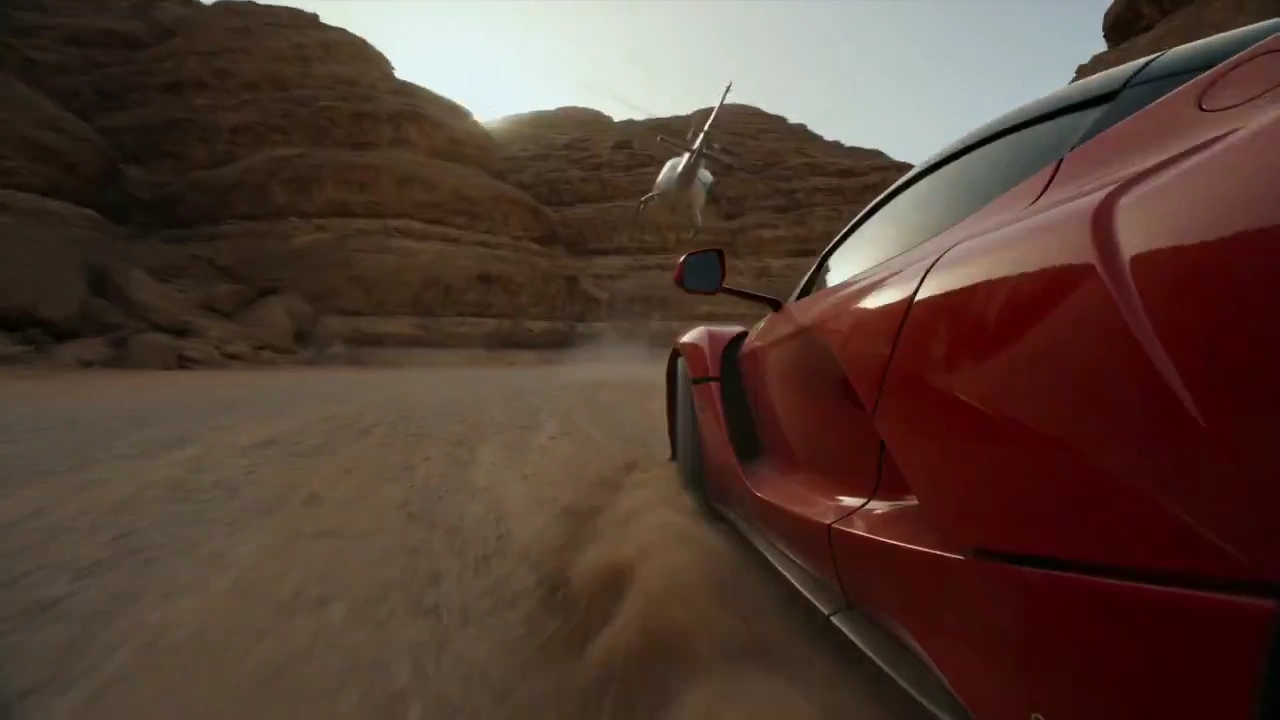 High-Speed Canyon Pursuit: V8 Roars Amid Dust and Rotor Blades