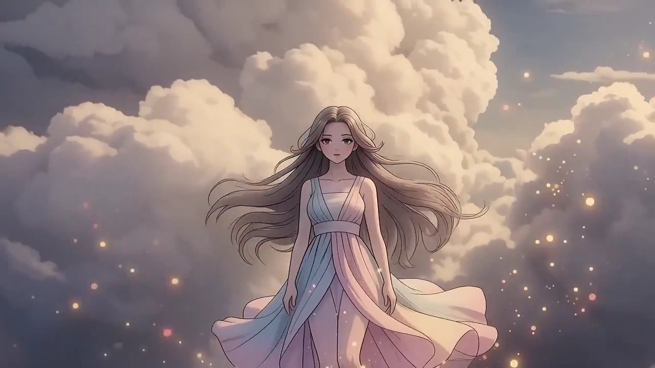 Weightless in the Clouds: Cinematic Anime Girl Drifts Skyward
