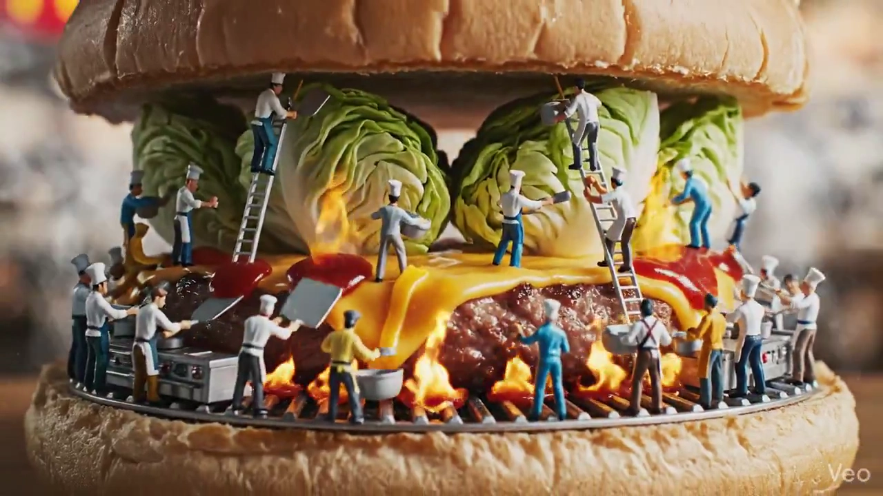 Wonder fills the frame as tiny chefs bring a burger to life