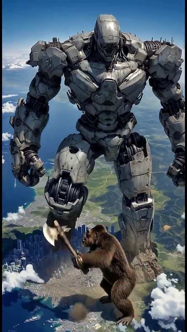 Gigantic Futuristic Robot Faces Savage Gorilla Attack