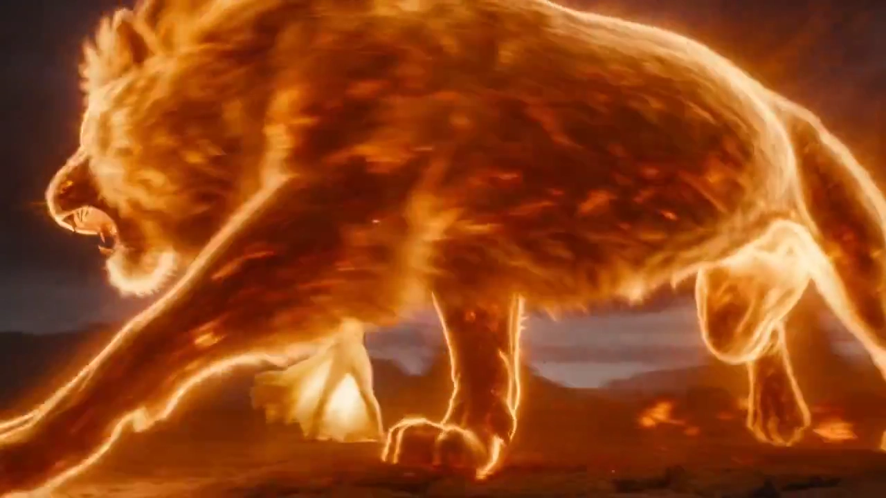 Celestial Flames Ignite as Fire Lion Emerges from Volcanic Rift
