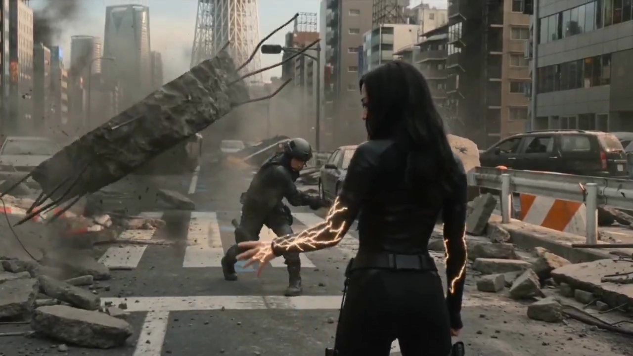 Silent Fury: Energy Clash Amid Tokyo's Ruined Skyline