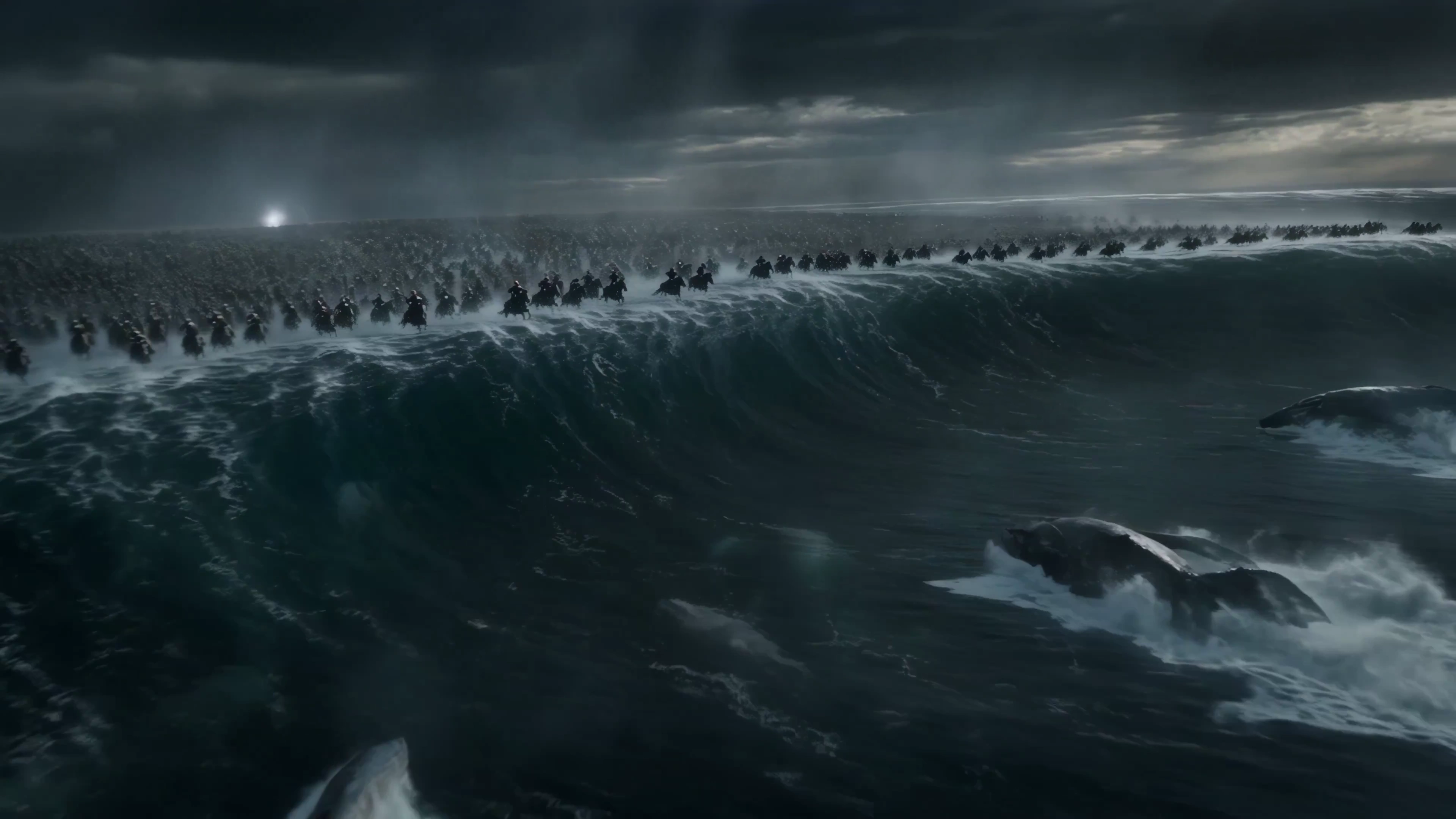 Storm Riders Leap Into Action Amid Giant Waves and Charging Sea Beasts