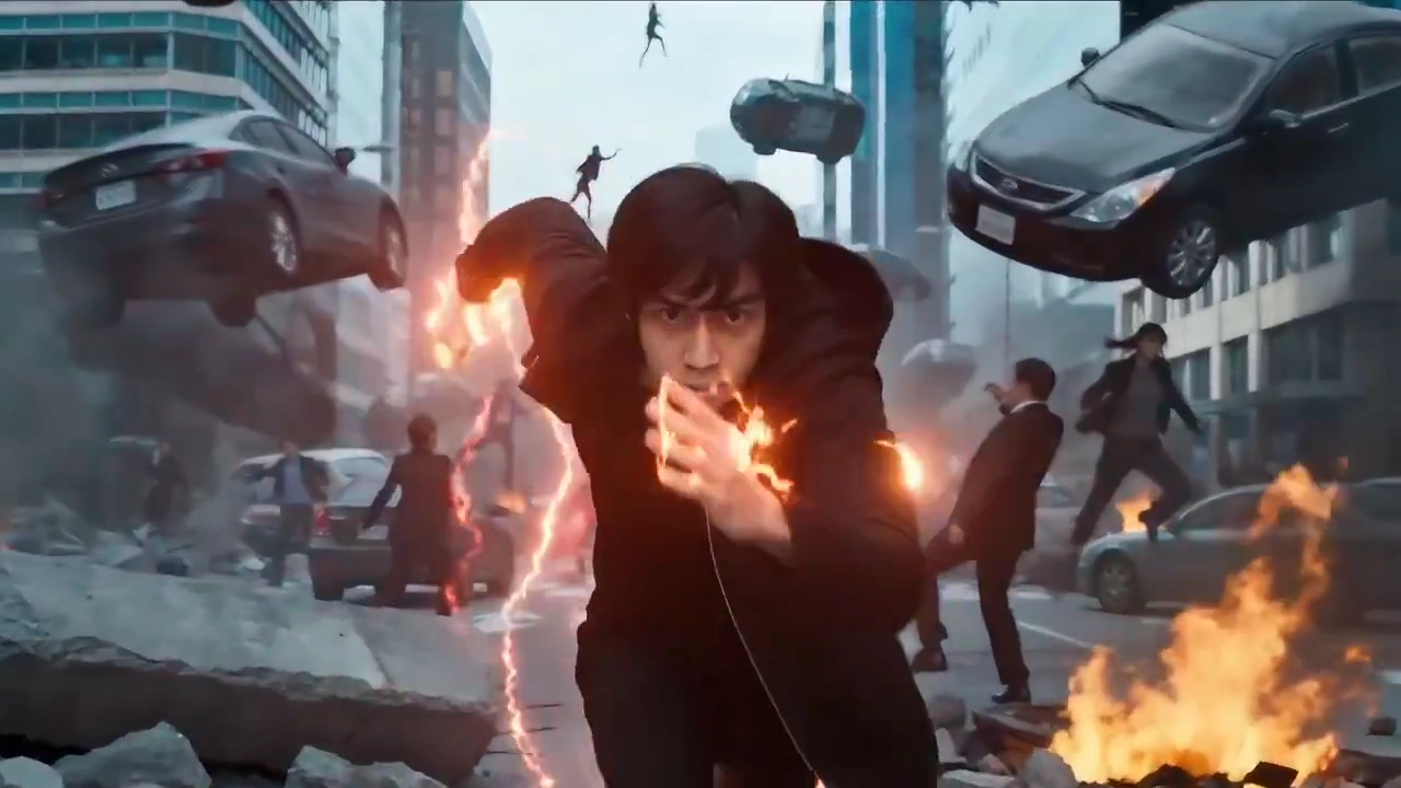 Mid-Destruction Sprint: Super-Speed Hero Battles in a Frozen Cityscape