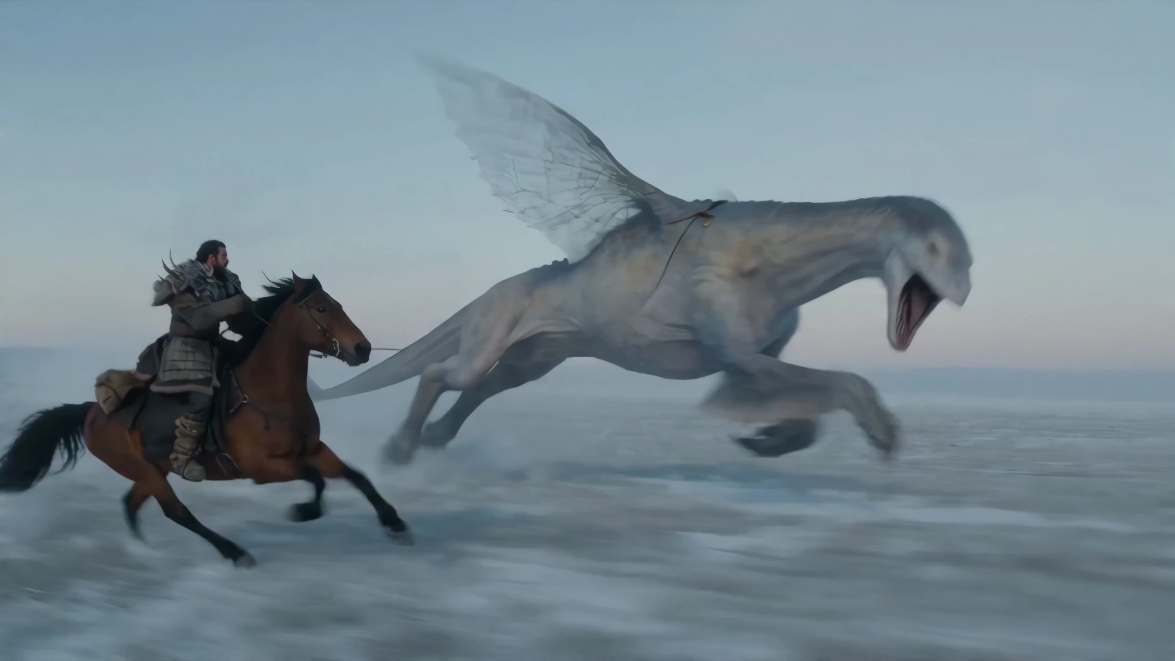 Chasing the Ice Beast: A Tense Battle Unfolds at Pale Orange Dawn