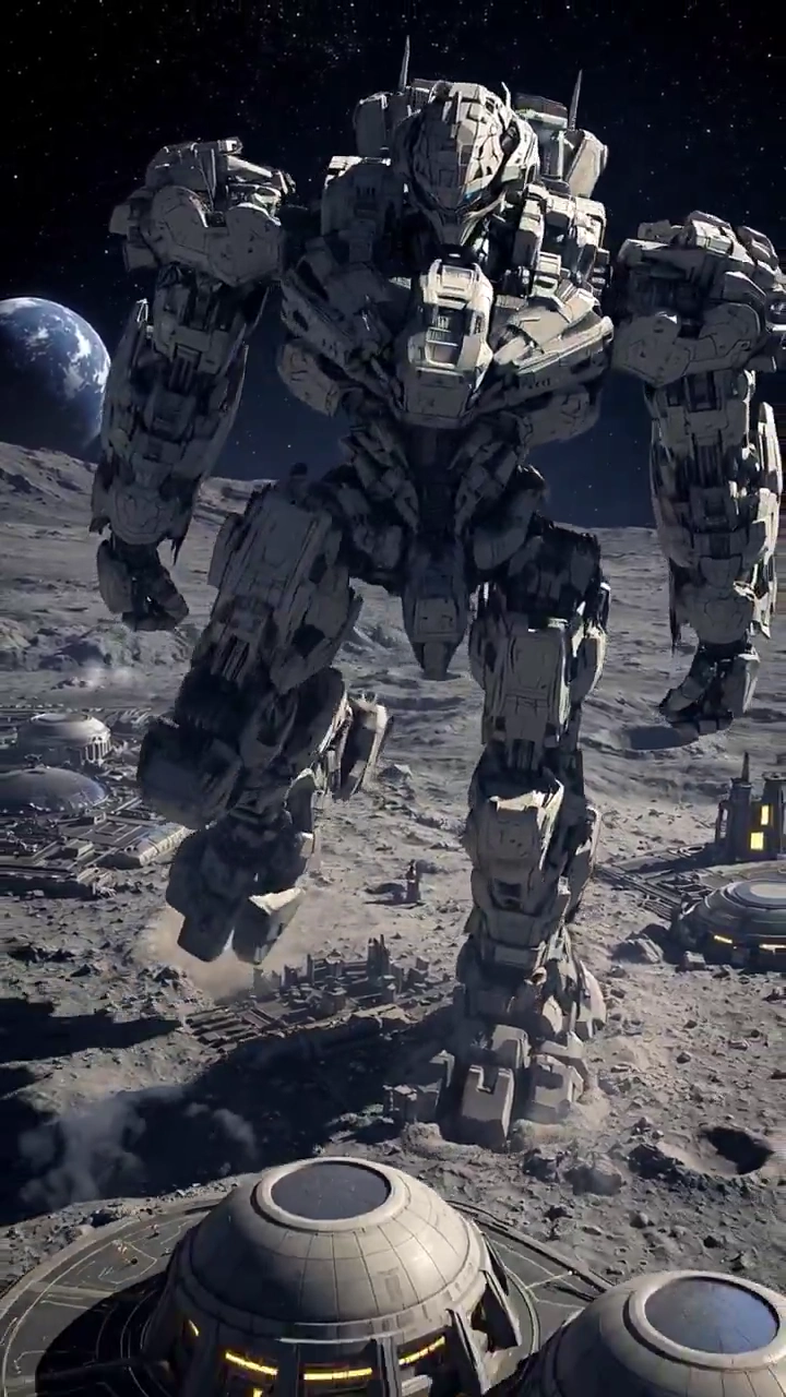 Lunar Colossus Unleashed: A Mecha’s Dominance in 8K Detail