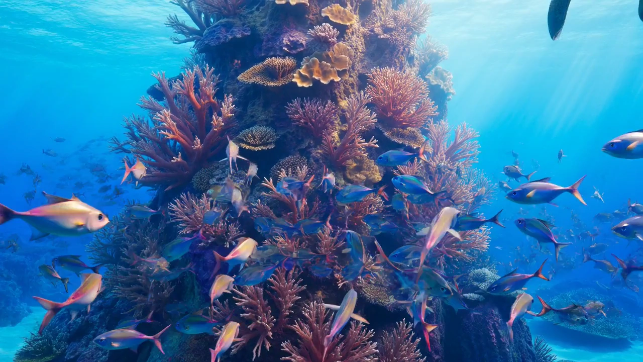 Underwater Symphony: Turtles and Coral in Electric Hues