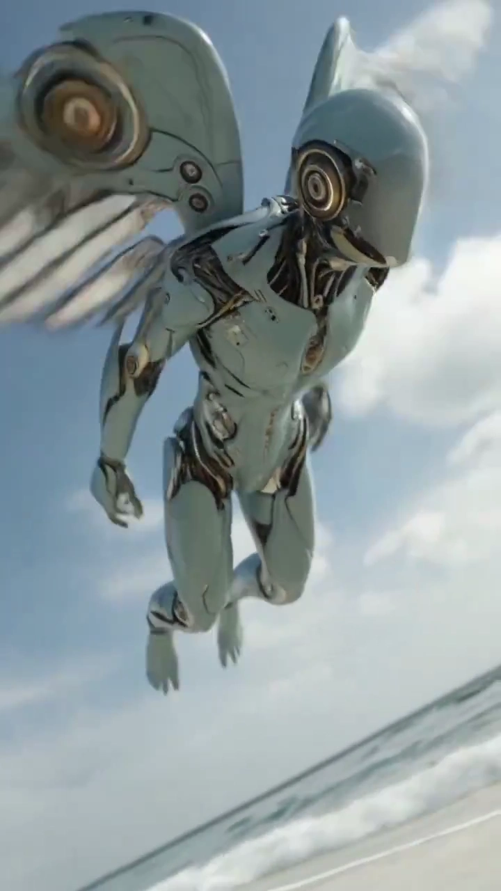 Futuristic Winged Robot in Dynamic Ocean Flight