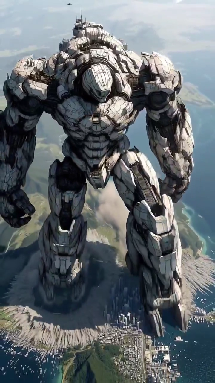 Colossal Mecha Awakens Amid Fiery Volcanic Wasteland