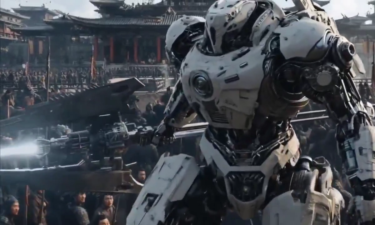 Futuristic Mecha Rampage in Historic Warzone