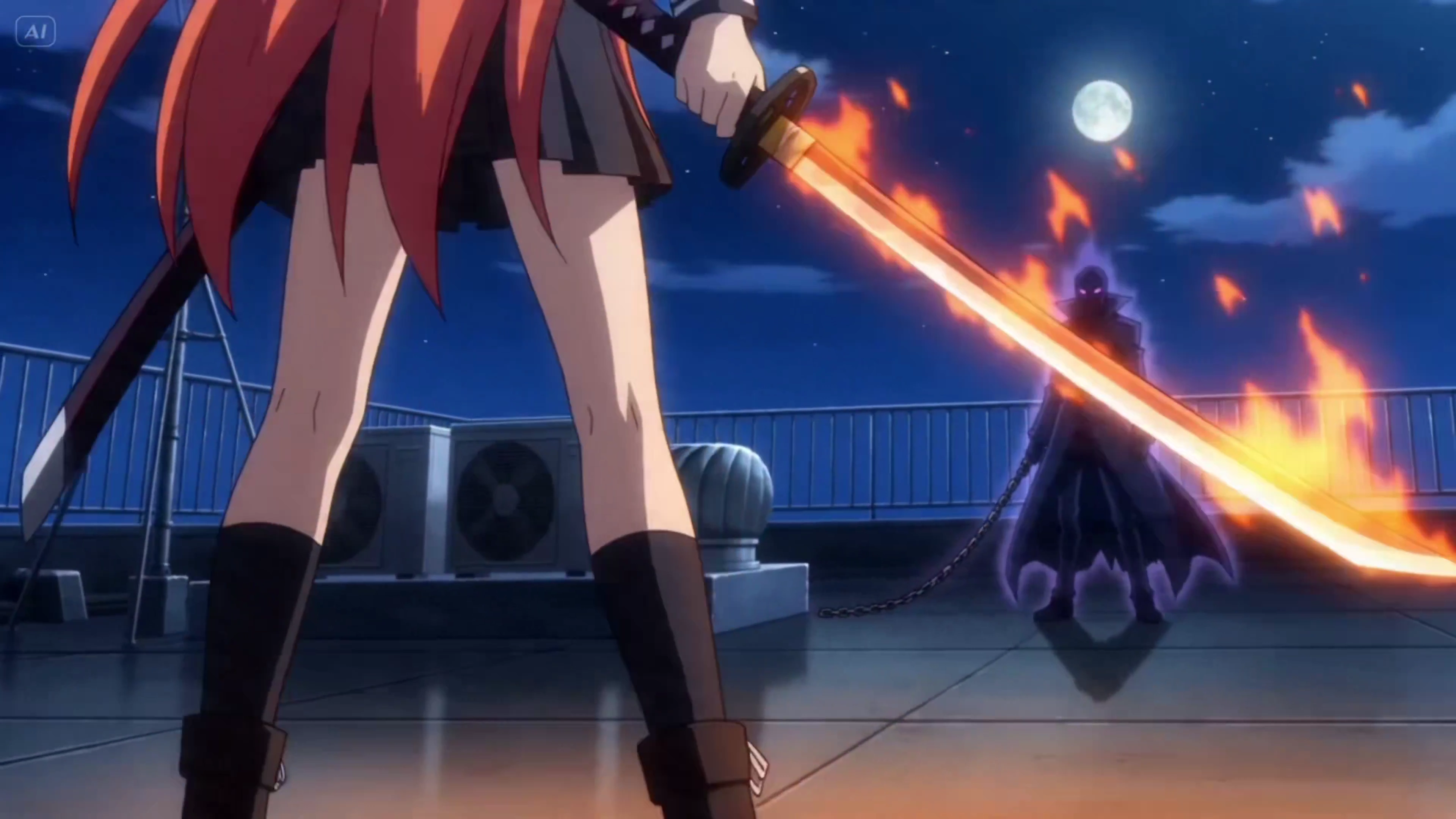 Digital dreams ignite a rooftop blade duel in neon Tokyo