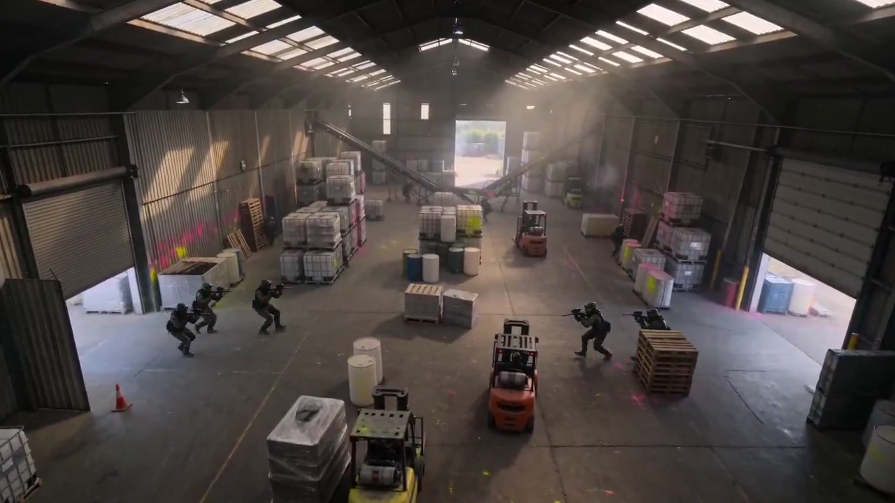 High-Intensity Paintball Chaos in an Empty Warehouse