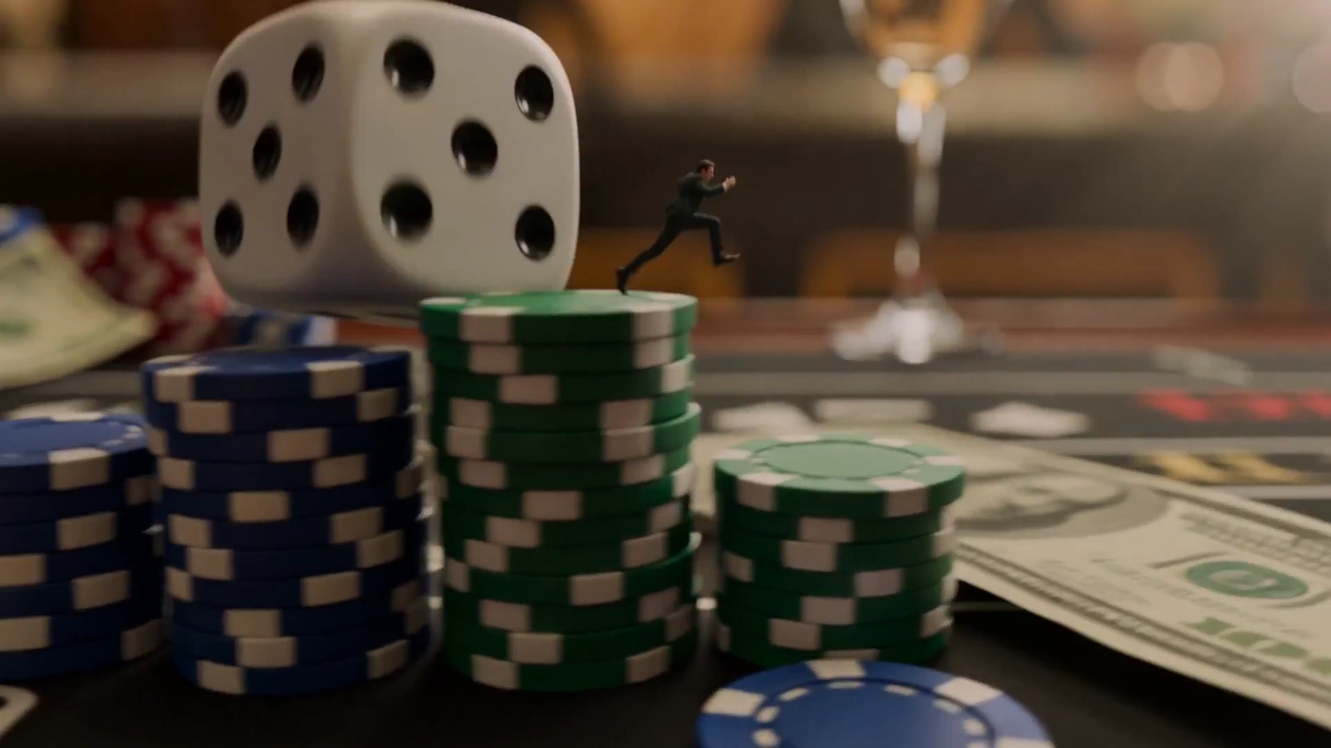 Tiny Operative Dashes Across a Casino Battlefield