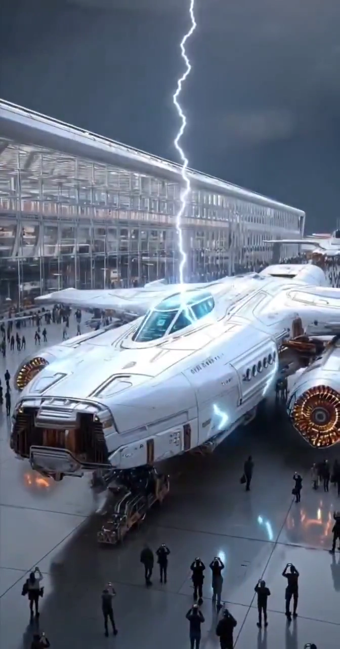 Epic Vertical Takeoff of a Cyberpunk Starship