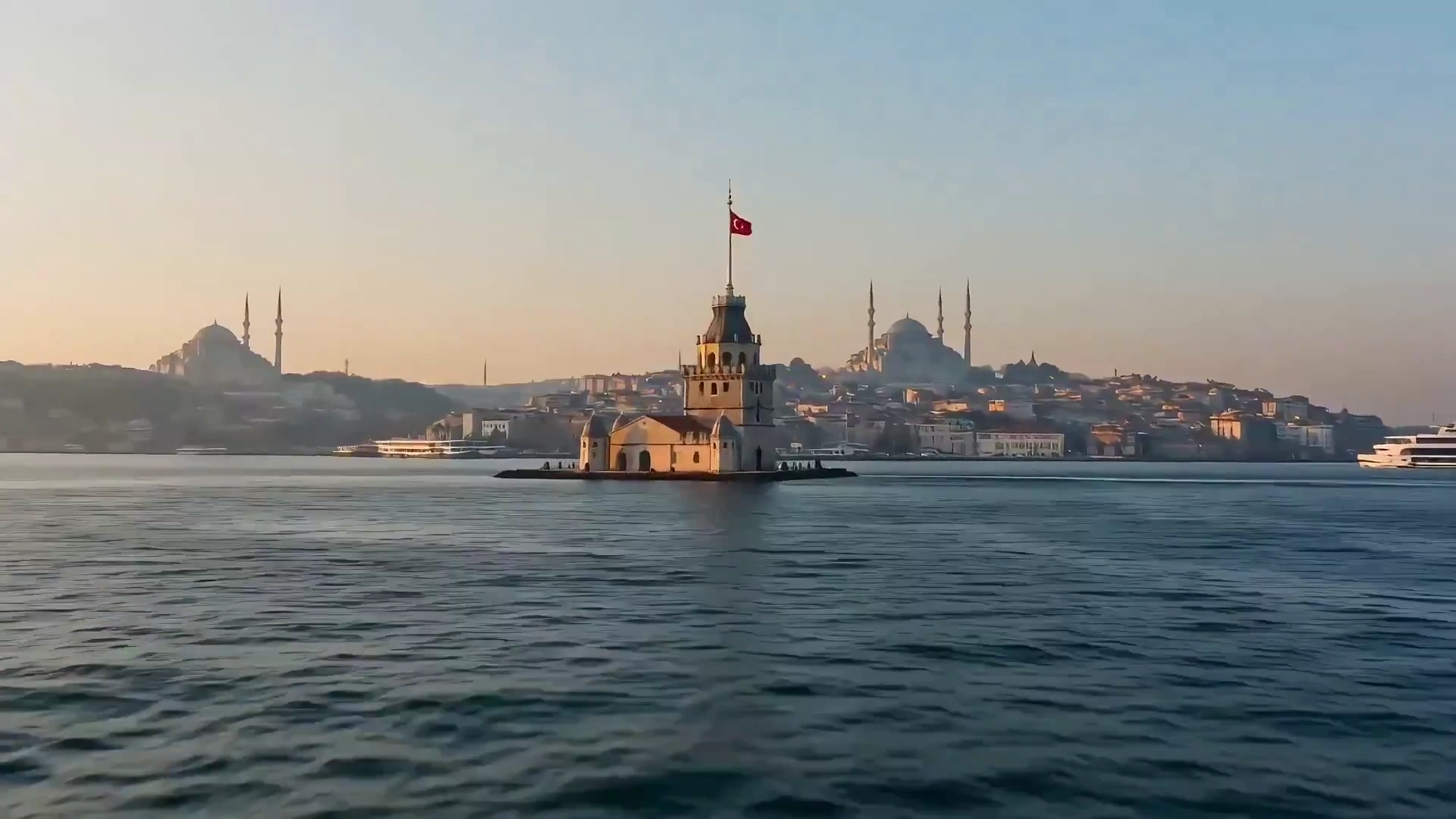 Golden-Hour Glimpse of Maiden’s Tower Rising from the Bosphorus