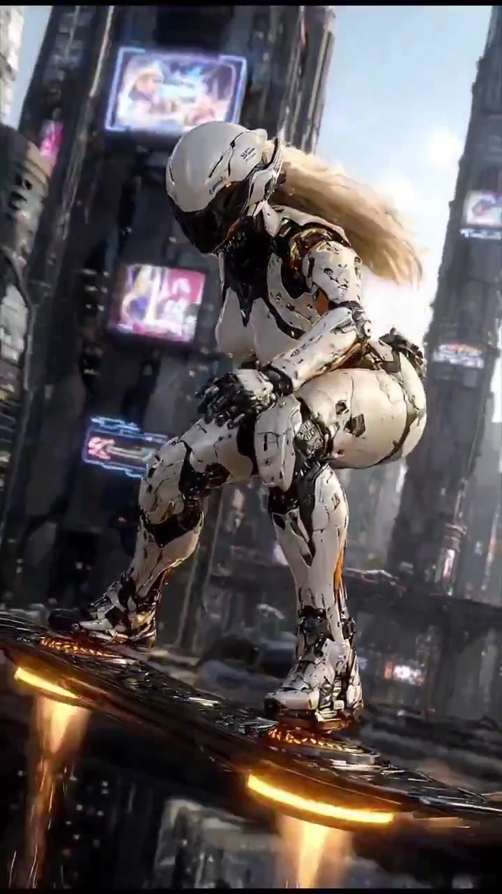 Futuristic Surfing: Female Cyborg in Action in 8K