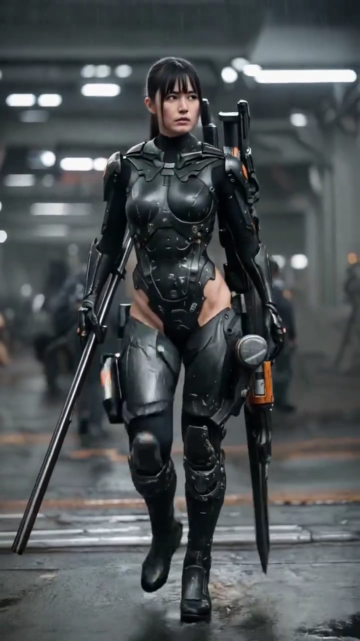 Tactical Blade Operative Moves Through Foggy Futuristic Hub