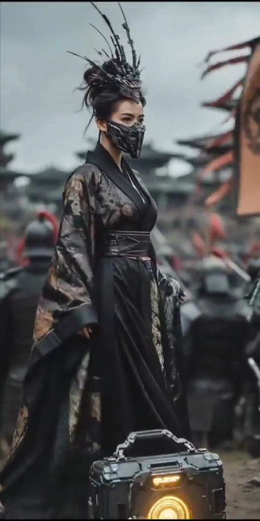 Epic Armor Transformation: Cyberpunk Warrior Ascends in Ancient China